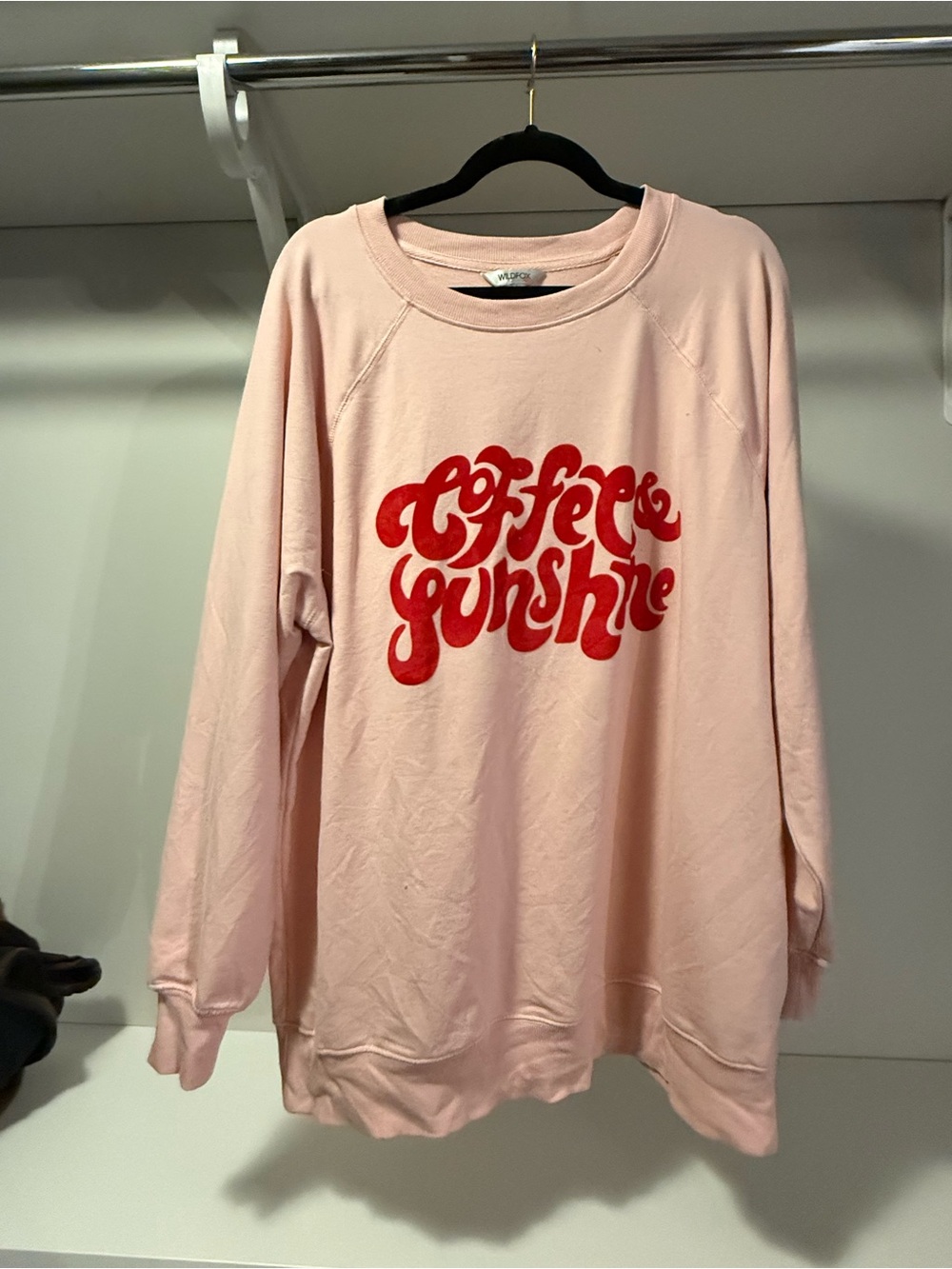 Wildfox Pink Crewneck Sweatshirt with Red 'Coffee Sunshine' Graphic